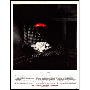 1963 Travelers Insurance Company Vintage Print Ad Little Boy Chair College Plans